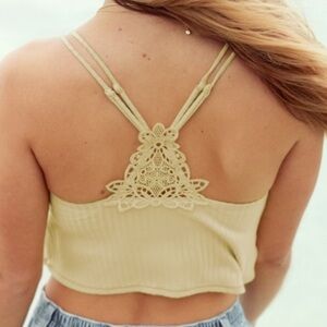 NWT Aerie Yellow Appliqué Lace yellow crop tank top medium